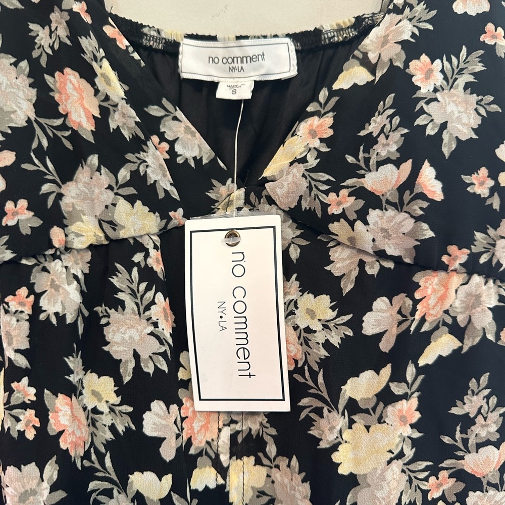 NWT No Comment Hi-Low Black Floral Maxi Dress Fairy/Y2K Style Size Small - Picture 2 of 7